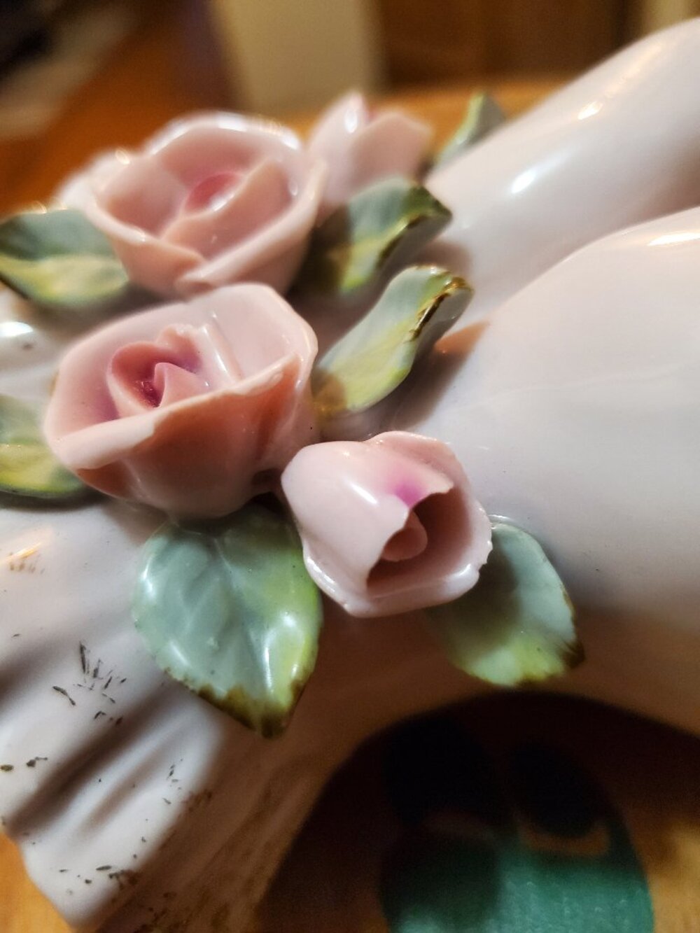 Vintage Mid-Century Porcelain Hand Jewelry Tray Vanity Dish w/ Roses - Picture 6 of 14